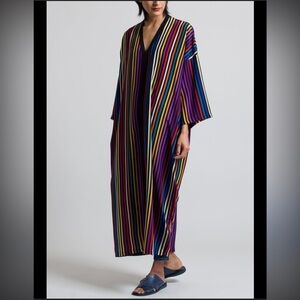 ETRO Colourful stripe 100% Silk oversized kaftan Dress size 40 S-L NEW